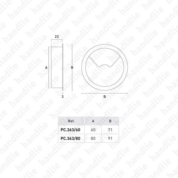PC.363 - Passa cabos com tampa para mesas