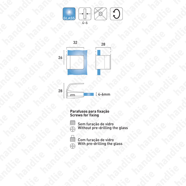 PM.17.40.061 Passion Glass - Square - Puxador simples para portas de vidro - 1 folha
