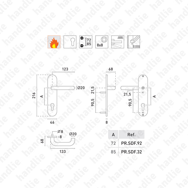 SDF.92EX.IS16 - Puxador simples rotativo para portas corta-fogo - Inox