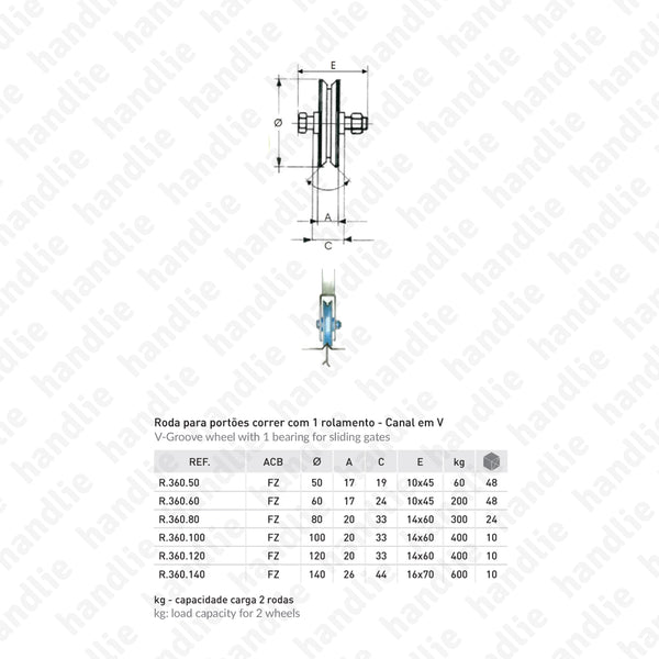 R.360 - Roda com canal V / 1 rolamento