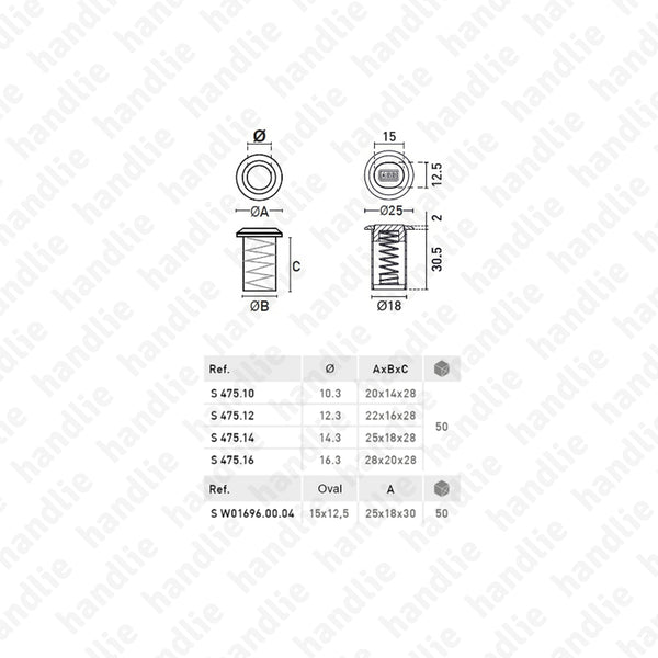 S.475 - Suporte remate anti-poeira de embutir com mola