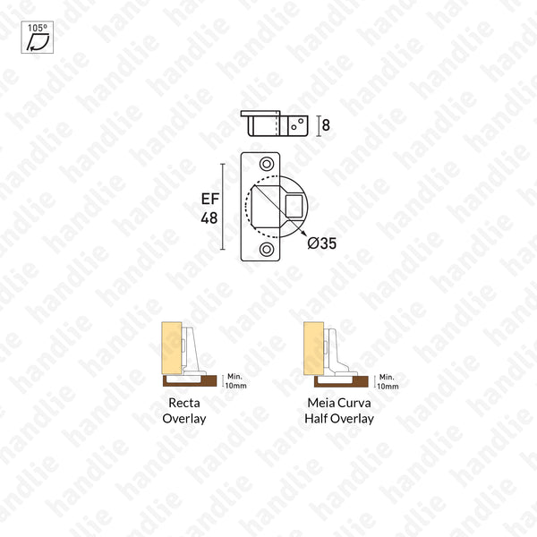 C1A6 - Série 100 Salice - Dobradiças de copo articuladas - Especial para espessuras mínimas a partir de 10mm