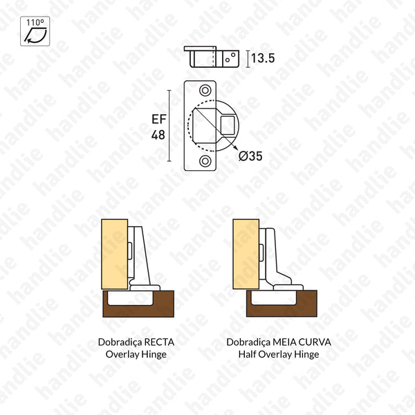 C7M6AE9 - Série 700 SILENTIA - com amortecedor, com parafusos pré montados e regulação de fecho +/-