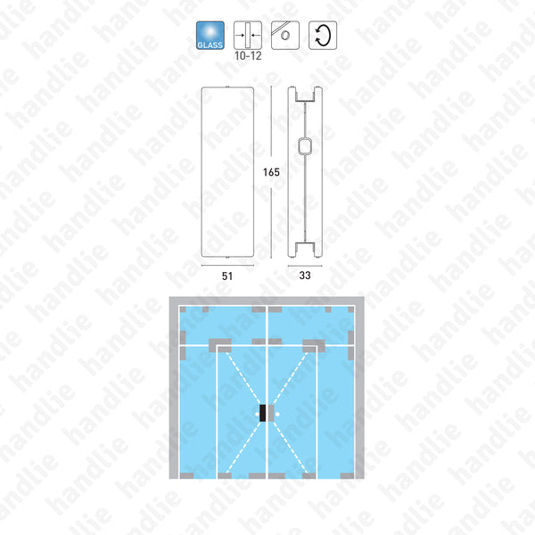 SIV.132 - Suporte/Chapa testa para fechadura - Portas em vidro