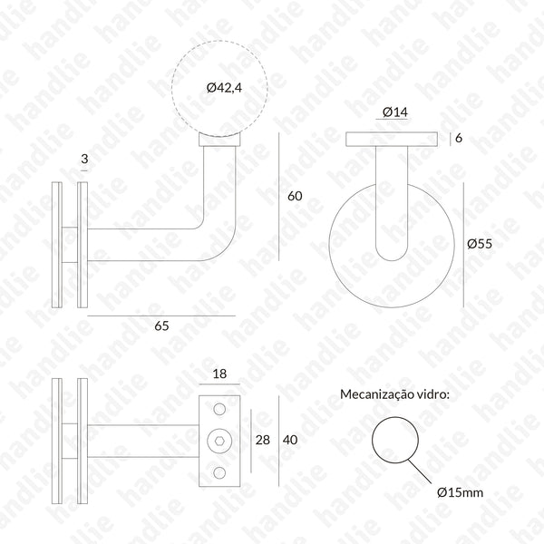 SV.7280 - Suporte de corrimão para vidro com patilha redonda - Inox