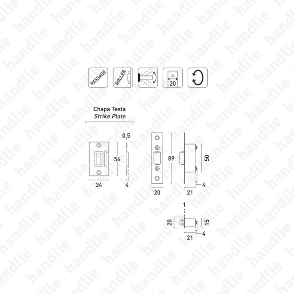 T.412.5.00 com roleto - Trinco passagem com roleto - Inox