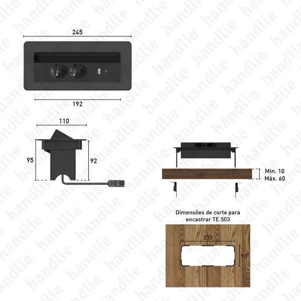 TE.503 - Tomada de embutir horizontal - Série "E"