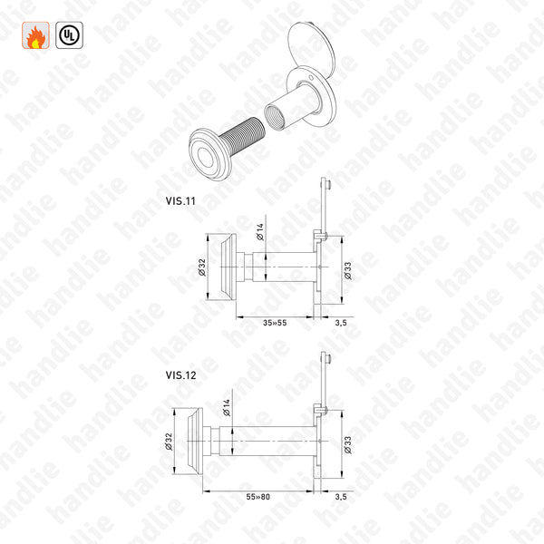 VIS.11 / VIS.12 - Visores para portas corta-fogo com espessuras de 35 a 80mm