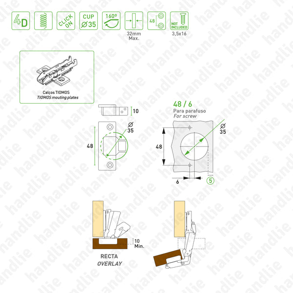 D.GRA.F045.138.864 - Dobradiça "TIOMOS" 160º - Afinação 4D | GRASS